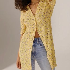ANTHROPOLOGIE Favorite Daughter The Drew Shirt Yellow Prairie Floral New